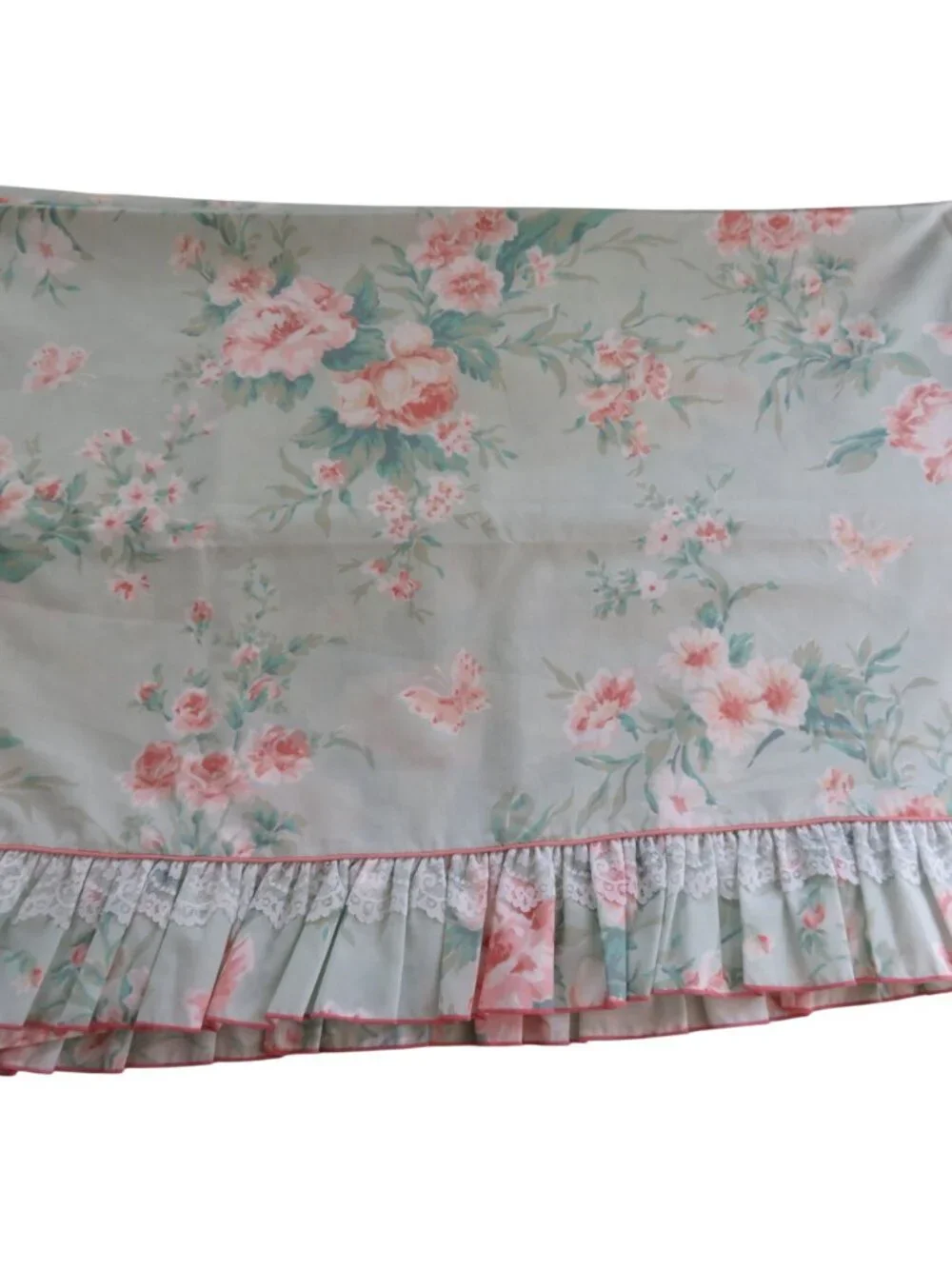 New Vintage Stevens Twin Floral Flat Sheet Ruffled Hem Percale No Iron USA Made